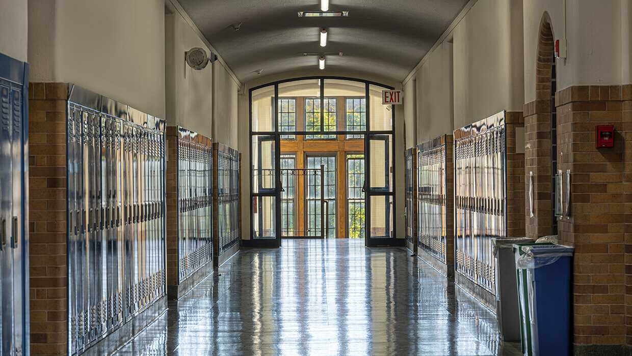 Markets-Education-Hallway-with-Lockers-and-Exit-Doorway